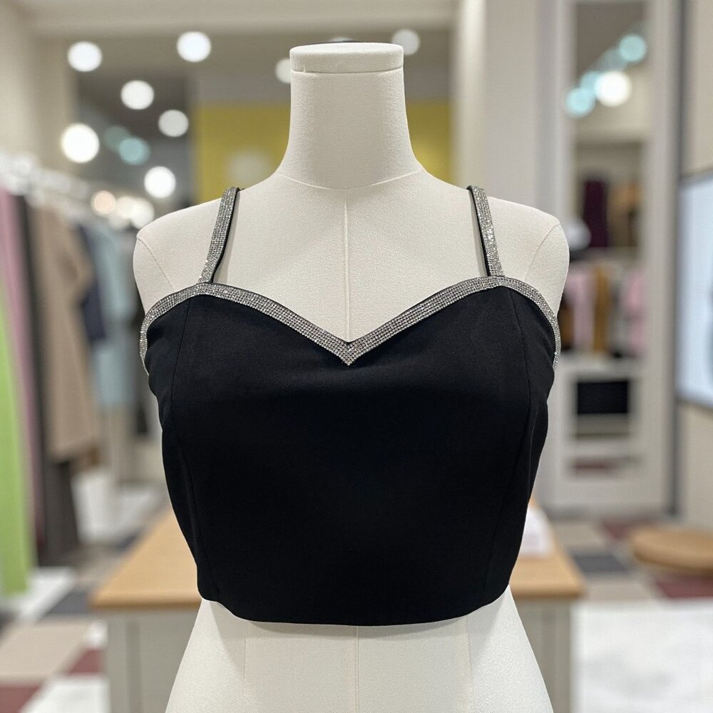 Sincerely Jules Black Rhinestone Crop Top Glam Coquette Party Holiday Baddie